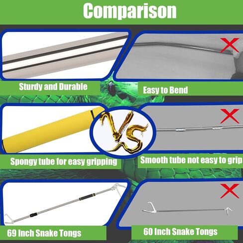 Snake Grabber Tool,Snake Tongs 69 Inch Reptile Tongs Long Reach Grabber Stainless Steel Sponge Handle Wide Jaw (Yellow) in Saudi Arabia