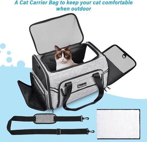 Petmolico Cat Carrier Dog Carrier, Airline Approved Soft Pet Travel Carrier with 3 Open Doors Mesh Windows for Cats Puppy 16 lbs, White Daisy in Kuwait