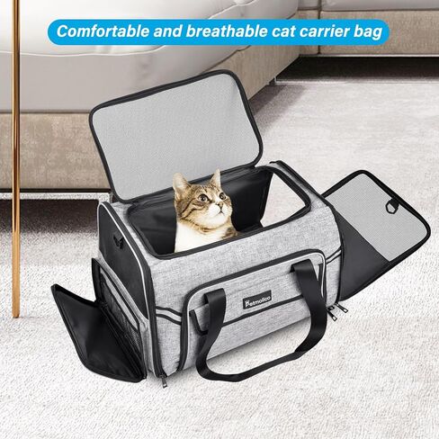 Petmolico Cat Carrier Dog Carrier, Airline Approved Soft Pet Travel Carrier with 3 Open Doors Mesh Windows for Cats Puppy 16 lbs, White Daisy in Kuwait