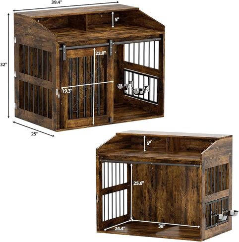 أثاث قفص للكلاب من LOVMOR مع باب الحظيرة المنزلق، طاولة نهاية بيت الكلب الخشبي مقاس 40 بوصة مع عجلات للكلاب الصغيرة/المتوسطة/الكبيرة (ريفي) in Kuwait
