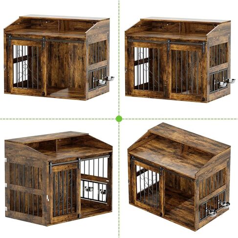 أثاث قفص للكلاب من LOVMOR مع باب الحظيرة المنزلق، طاولة نهاية بيت الكلب الخشبي مقاس 40 بوصة مع عجلات للكلاب الصغيرة/المتوسطة/الكبيرة (ريفي) in Kuwait