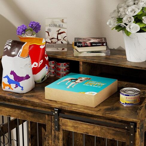 أثاث قفص للكلاب من LOVMOR مع باب الحظيرة المنزلق، طاولة نهاية بيت الكلب الخشبي مقاس 40 بوصة مع عجلات للكلاب الصغيرة/المتوسطة/الكبيرة (ريفي) in Kuwait