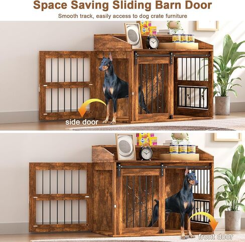 Large Dog Crate Furniture, 40" Heavy Duty Dog Crate with Sliding Barn Door, Dog Kennel Furniture Style House, Wooden Decorative Pet House End Side Table, Chew-Resistant, Rustic in Kuwait