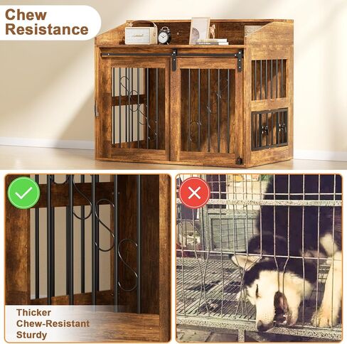 Large Dog Crate Furniture, 40" Heavy Duty Dog Crate with Sliding Barn Door, Dog Kennel Furniture Style House, Wooden Decorative Pet House End Side Table, Chew-Resistant, Rustic in Kuwait