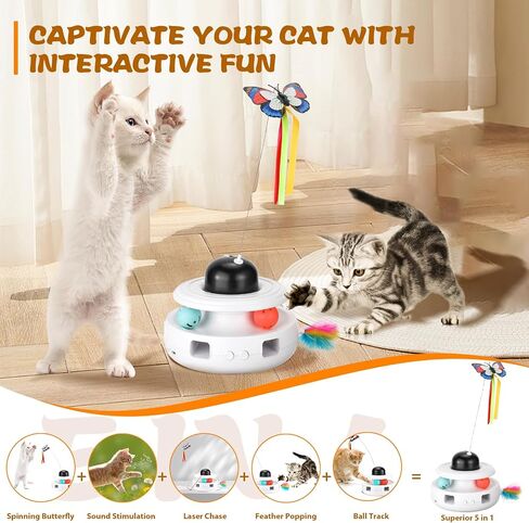 5 in 1 Interactive Cat Toys - Automatic Kitten Toys, Cat Toys for Indoor Cats, Cat Enrichment and Butterfly Toy for Pets Chase and Exercise in Saudi Arabia