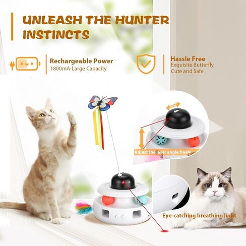 5 in 1 Interactive Cat Toys - Automatic Kitten Toys, Cat Toys for Indoor Cats, Cat Enrichment and Butterfly Toy for Pets Chase and Exercise in Saudi Arabia