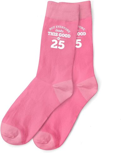 25th Birthday Gift Vintage Pink Women’s Socks Novelty Keepsake Idea 25 Years Old (Pink) in Saudi Arabia
