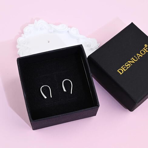 Tiny Pull Through Earrings Small Threader Earrings 14K Gold Earrings Hypoallergenic Drop Earrings for Women Trendy in Kuwait
