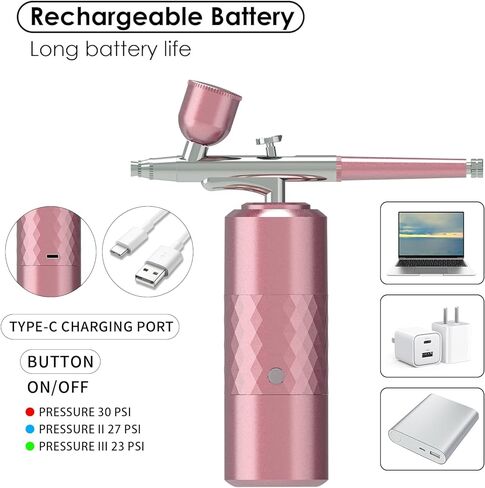 مجموعة البخاخة القابلة لإعادة الشحن، ضاغط البخاخة اللاسلكي المحمول، فرشاة هوائية محمولة باليد لطلاء النماذج، وفن الأظافر، وتزيين الكيك، والمكياج، والحلاقة (أسود) in Kuwait