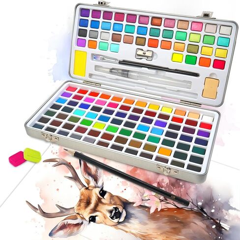 TAVOLOZZA Watercolor Paint Set, 50 Vivid Colors Including Metallic and Fluorescent Colors in Gift Box,Perfect Watercolor Set for Artists, Painting Lovers in Saudi Arabia