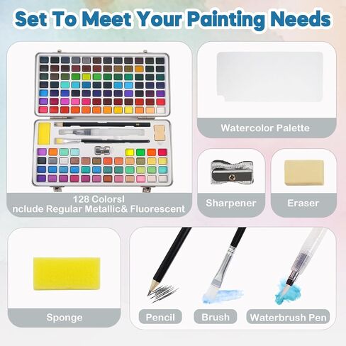 TAVOLOZZA Watercolor Paint Set, 50 Vivid Colors Including Metallic and Fluorescent Colors in Gift Box,Perfect Watercolor Set for Artists, Painting Lovers in Saudi Arabia