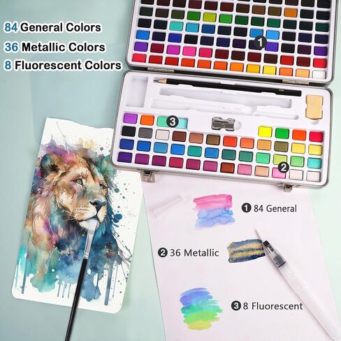TAVOLOZZA Watercolor Paint Set, 50 Vivid Colors Including Metallic and Fluorescent Colors in Gift Box,Perfect Watercolor Set for Artists, Painting Lovers in Saudi Arabia