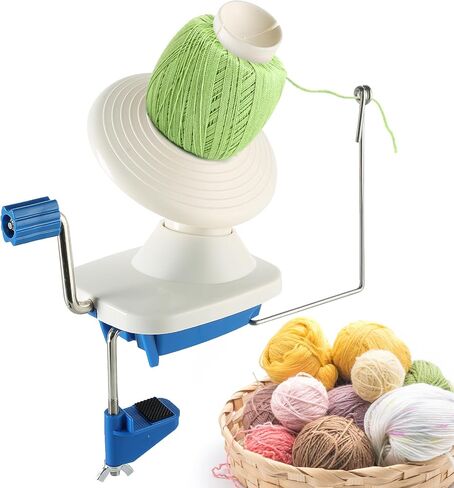 MAOPINER Needlecraft غزل الكرة اللفاف يدويًا، حامل غزل الصوف اليدوي لكرة خيط الألياف السريعة (أزرق، أبيض) in Kuwait