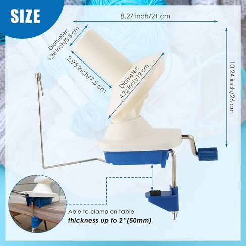 MAOPINER Needlecraft غزل الكرة اللفاف يدويًا، حامل غزل الصوف اليدوي لكرة خيط الألياف السريعة (أزرق، أبيض) in Kuwait