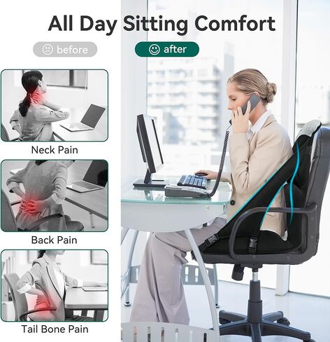 وسادة كرسي مكتب من الإسفنج الذكي، وسادة دعم أسفل الظهر، وسادة مقعد السيارة، وسادة كرسي من قطعة واحدة، تحسين الوضع، عرق النسا، تخفيف آلام العصعص في الورك والظهر، غير قابلة للانزلاق، حزام قابل للتعديل in Kuwait