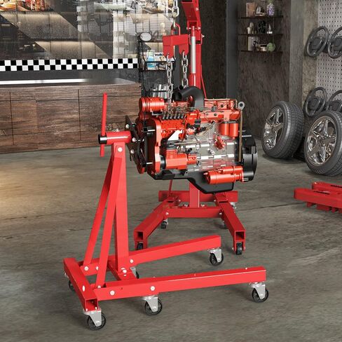 حامل محرك YITAMOTOR، حامل محرك بسعة 2000 رطل مع رأس دوار 360 درجة، حامل رفع المحرك عالي التحمل مع 6 عجلات دوارة، 4 أذرع قابلة للتعديل، أحمر in Saudi Arabia