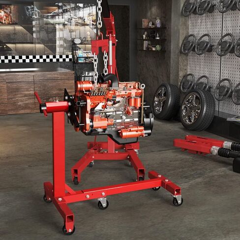 حامل محرك YITAMOTOR، حامل محرك بسعة 2000 رطل مع رأس دوار 360 درجة، حامل رفع المحرك عالي التحمل مع 6 عجلات دوارة، 4 أذرع قابلة للتعديل، أحمر in Kuwait