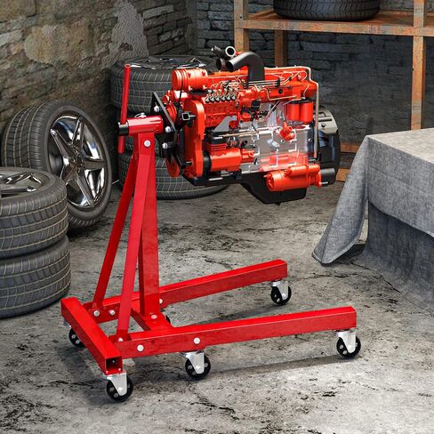 حامل محرك YITAMOTOR، حامل محرك بسعة 2000 رطل مع رأس دوار 360 درجة، حامل رفع المحرك عالي التحمل مع 6 عجلات دوارة، 4 أذرع قابلة للتعديل، أحمر in Saudi Arabia