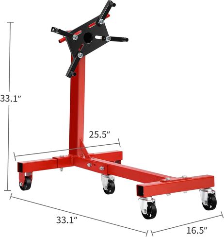حامل محرك YITAMOTOR، حامل محرك بسعة 2000 رطل مع رأس دوار 360 درجة، حامل رفع المحرك عالي التحمل مع 6 عجلات دوارة، 4 أذرع قابلة للتعديل، أحمر in Kuwait