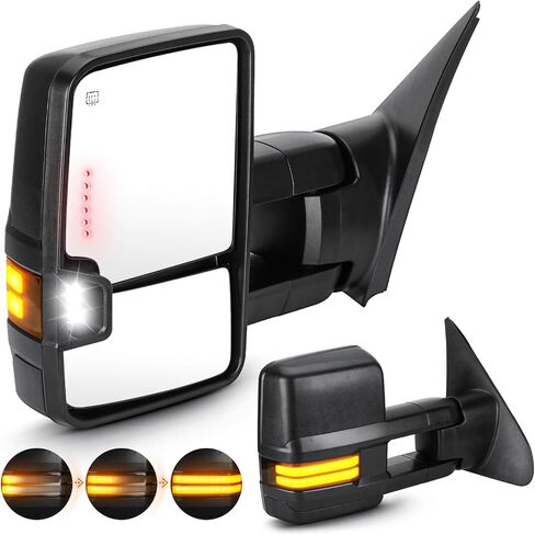Towing Mirrors fit for Chevy GMC 1988-1998 C1500 K1500, 92-99 C1500 Suburban, 88-00 C/K2500, 88-01 C3500, 92-00 Tahoe Yukon, with Turn Signal Arrow Light, Clearance Light, Black Cap Smoke Lamp Housing in Saudi Arabia