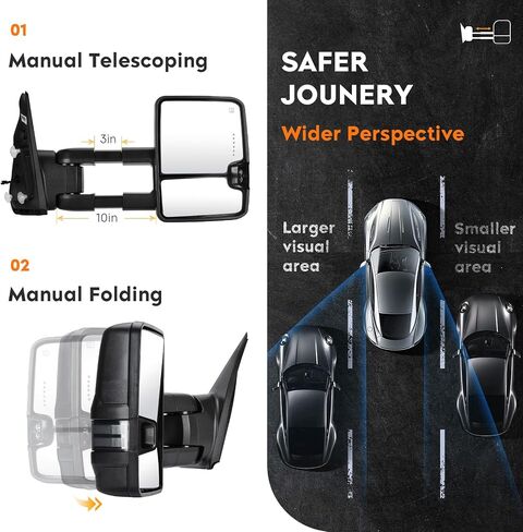 Towing Mirrors fit for Chevy GMC 1988-1998 C1500 K1500, 92-99 C1500 Suburban, 88-00 C/K2500, 88-01 C3500, 92-00 Tahoe Yukon, with Turn Signal Arrow Light, Clearance Light, Black Cap Smoke Lamp Housing in Saudi Arabia