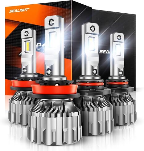 SEALIGHT H11/H9/H8 9005/HB3 LED Bulbs Combo, 44000 Lumen 600% Brightness 6500K Cool White, H11 Lo Beam 9005 Hi Beam Bulb, Plug-N-Play H11 9005 Fog Light Halogen Replacement With Cooling Fan, Pack of 4 in Saudi Arabia