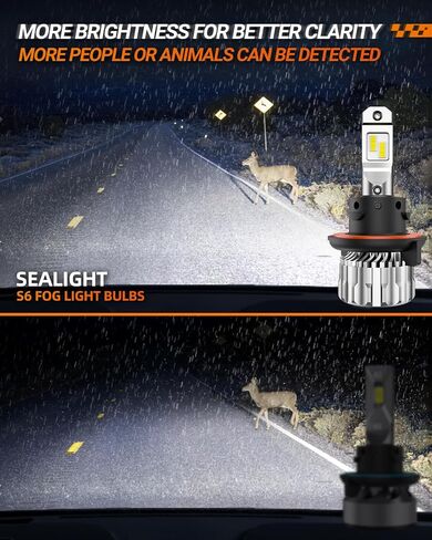 مجموعة مصابيح LED SEALIGHT H11/H9/H8 9005/HB3، 44000 لومن 600% سطوع 6500K أبيض بارد، H11 Lo Beam 9005 Hi Beam Bulb، Plug-N-Play H11 9005 استبدال هالوجين ضوء الضباب مع مروحة تبريد، حزمة من 4 in Kuwait