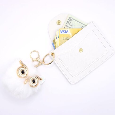 حامل بطاقات الائتمان من الجلد الصناعي للسيدات مع سلسلة مفاتيح على شكل بومة، ومحفظة جلدية مدمجة مع حلقة مفاتيح، وحامل بطاقات الائتمان بتقنية Rfid Blocking، ناعم ومتين (أزرق) in Kuwait