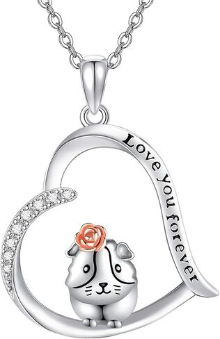 Guinea Pig Necklace Sterling Silver Guinea Pig Heart Pendant Necklace Cute Animal Jewelry Gifts for Women Girls in Saudi Arabia