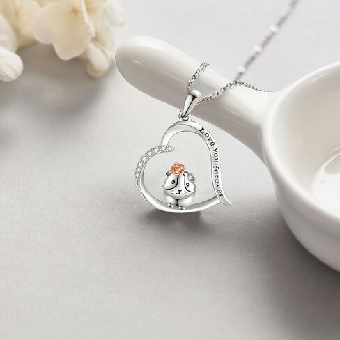 Guinea Pig Necklace Sterling Silver Guinea Pig Heart Pendant Necklace Cute Animal Jewelry Gifts for Women Girls in Saudi Arabia