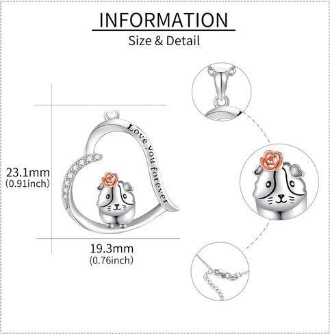 Guinea Pig Necklace Sterling Silver Guinea Pig Heart Pendant Necklace Cute Animal Jewelry Gifts for Women Girls in Saudi Arabia