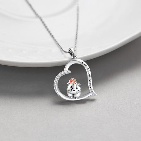 Guinea Pig Necklace Sterling Silver Guinea Pig Heart Pendant Necklace Cute Animal Jewelry Gifts for Women Girls in Saudi Arabia