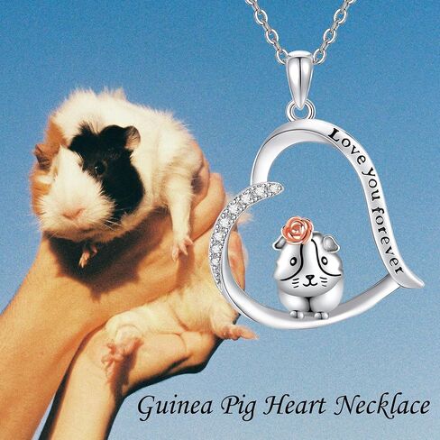 Guinea Pig Necklace Sterling Silver Guinea Pig Heart Pendant Necklace Cute Animal Jewelry Gifts for Women Girls in Saudi Arabia