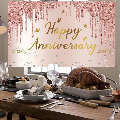 ديكور خلفية لافتة الذكرى السنوية السعيدة: - خلفيات زفاف Feliz Aniversario باللون الذهبي الوردي لالتقاط الصور - ديكور احتفالات الذكرى السنوية للكنيسة والعمل in Kuwait