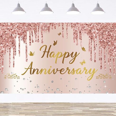ديكور خلفية لافتة الذكرى السنوية السعيدة: - خلفيات زفاف Feliz Aniversario باللون الذهبي الوردي لالتقاط الصور - ديكور احتفالات الذكرى السنوية للكنيسة والعمل in Kuwait