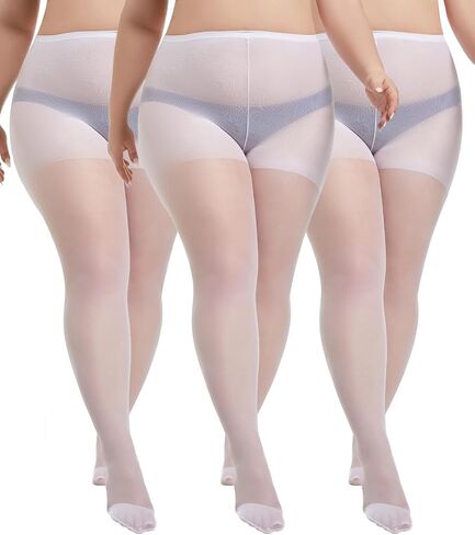3 Pairs Plus Size Sheer Tights for Women, 20D Ultra Thin High Waist Control Top Pantyhose with Reinforced Toes in Saudi Arabia