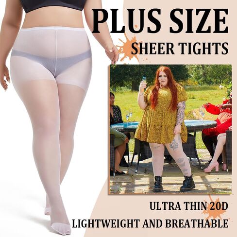 3 Pairs Plus Size Sheer Tights for Women, 20D Ultra Thin High Waist Control Top Pantyhose with Reinforced Toes in Saudi Arabia