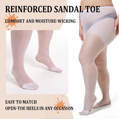 3 Pairs Plus Size Sheer Tights for Women, 20D Ultra Thin High Waist Control Top Pantyhose with Reinforced Toes in Saudi Arabia