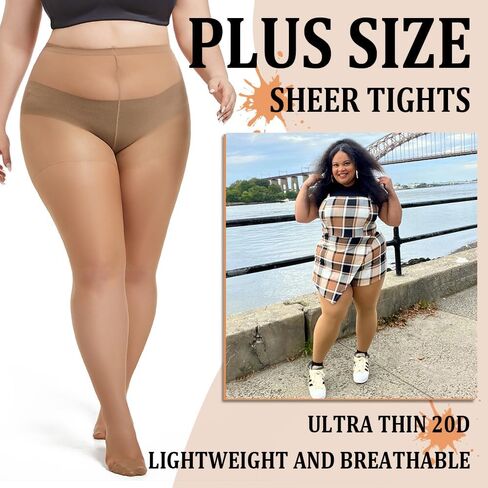 3 Pairs Plus Size Sheer Tights for Women, 20D Ultra Thin High Waist Control Top Pantyhose with Reinforced Toes in Saudi Arabia
