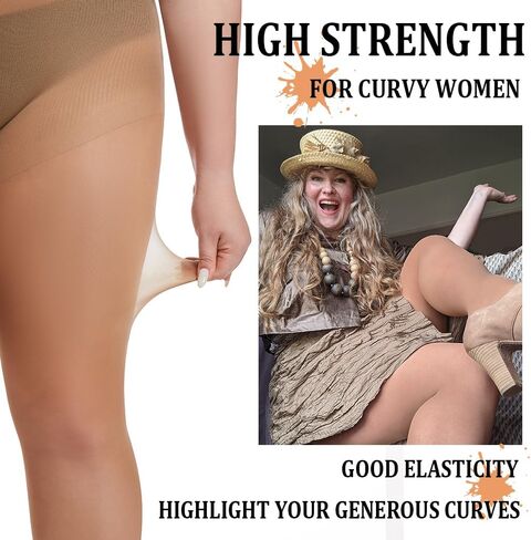 3 Pairs Plus Size Sheer Tights for Women, 20D Ultra Thin High Waist Control Top Pantyhose with Reinforced Toes in Saudi Arabia