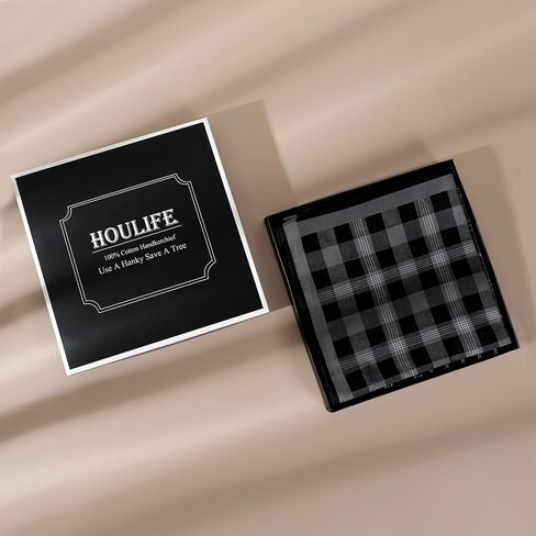 مناديل رجالية من HOULIFE منديل أسود بنمط مربعات 100% من القطن الناعم للرجال 11 قطعة 17×17" in Kuwait