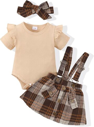SODLON Newborn Baby Girl Clothes Dresses Outfits Gifts Romper Top Overalls Dress Suspender Skirt Sets for Infant Girls in Saudi Arabia