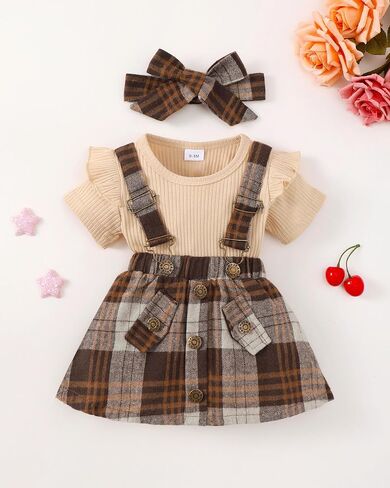 SODLON Newborn Baby Girl Clothes Dresses Outfits Gifts Romper Top Overalls Dress Suspender Skirt Sets for Infant Girls in Saudi Arabia