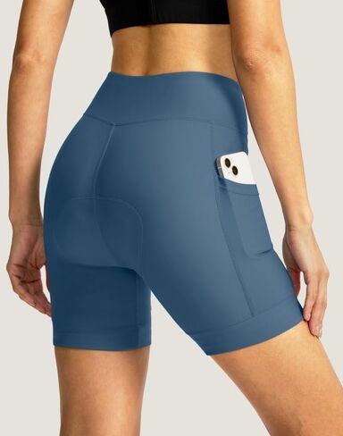 Women's Bike Shorts 4D Padded Cycling Shorts Crossover Waist Biking Shorts with Pockets Bicycle Riding in Kuwait