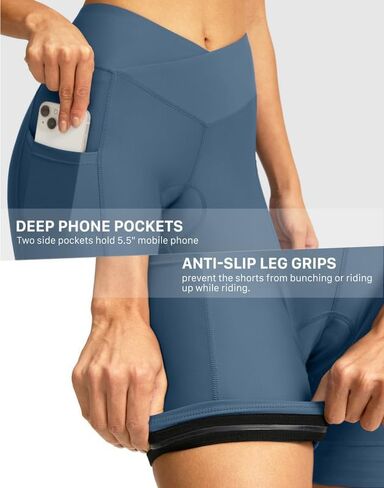 Women's Bike Shorts 4D Padded Cycling Shorts Crossover Waist Biking Shorts with Pockets Bicycle Riding in Kuwait