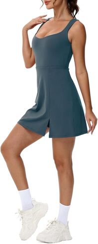 Wenlia Womens Sweetheart Neckline Tennis Dress Sleeveless Athletic Dress with Built in Shorts Cute Golf Dresses with Pockets in Saudi Arabia