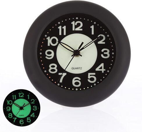 6.7" Luminous Waterproof Wall Clock Silent Non-Ticking Battery Operated Quality Quartz Analog Clock, No Alarm, Flexible Options to Hang or Stand, Withstand Water Vapor and Moisture(Black) in Saudi Arabia
