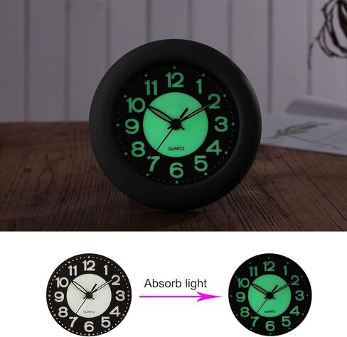 6.7" Luminous Waterproof Wall Clock Silent Non-Ticking Battery Operated Quality Quartz Analog Clock, No Alarm, Flexible Options to Hang or Stand, Withstand Water Vapor and Moisture(Black) in Saudi Arabia