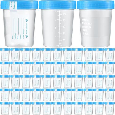 100 Pack Disposable Urine Cup Specimen Cups with Lids and Tamper Evident Seal 4 oz Specimen Container Urine Sample Containers Urine Sample Cups for Collection and Testing(Blue Lids) in Saudi Arabia