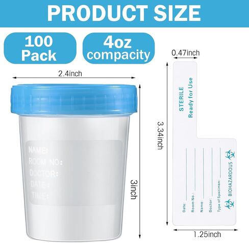 100 Pack Disposable Urine Cup Specimen Cups with Lids and Tamper Evident Seal 4 oz Specimen Container Urine Sample Containers Urine Sample Cups for Collection and Testing(Blue Lids) in Saudi Arabia